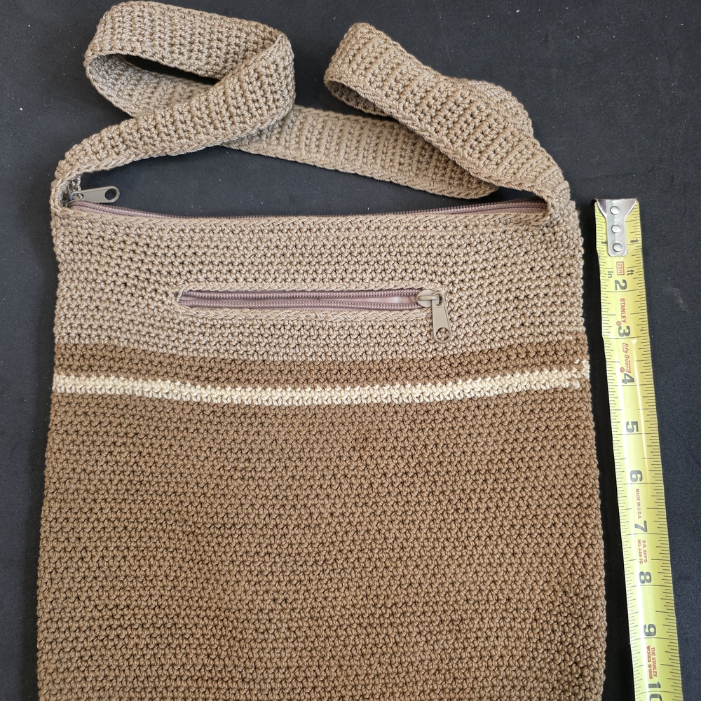 Crochet Crossbody Bag in Tan and Brown